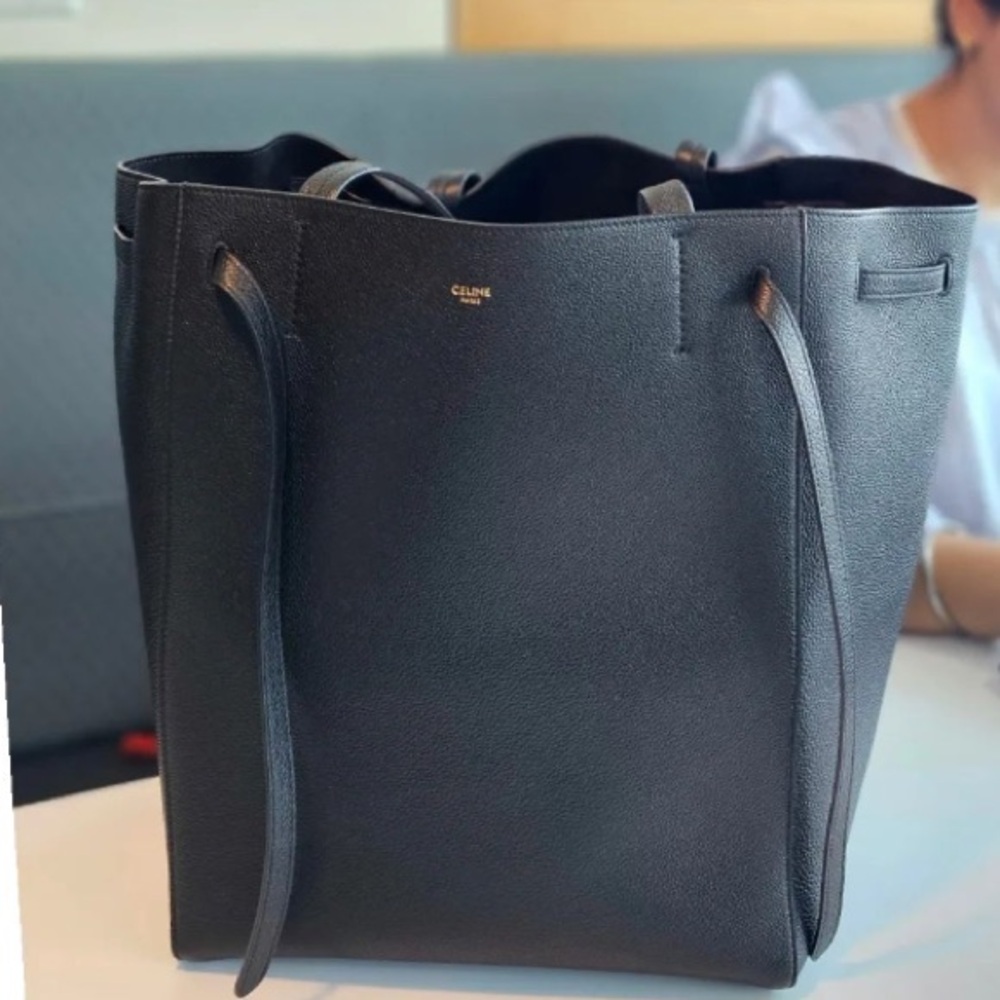 Celine Soft Grained Calfskin Small Belt Cabas Phantom Black